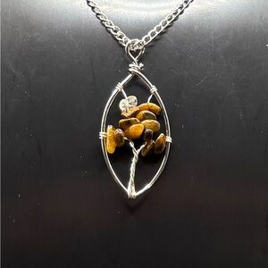Silver and Brown Tree Pendant Necklace